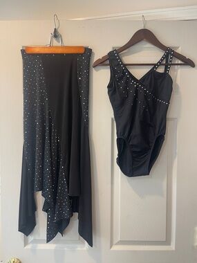 GK Black Asymmetrical Rhinestone Dance Dress Set